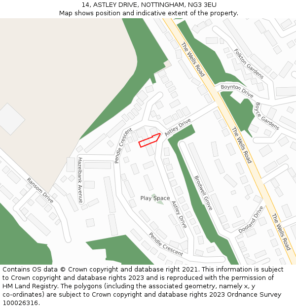 14, ASTLEY DRIVE, NOTTINGHAM, NG3 3EU: Location map and indicative extent of plot