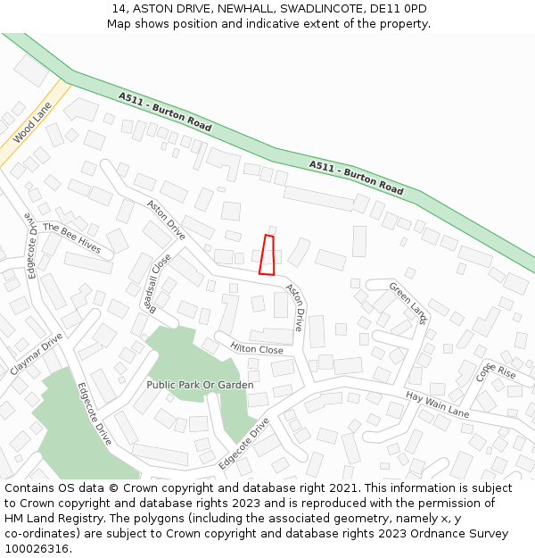 14, ASTON DRIVE, NEWHALL, SWADLINCOTE, DE11 0PD: Location map and indicative extent of plot