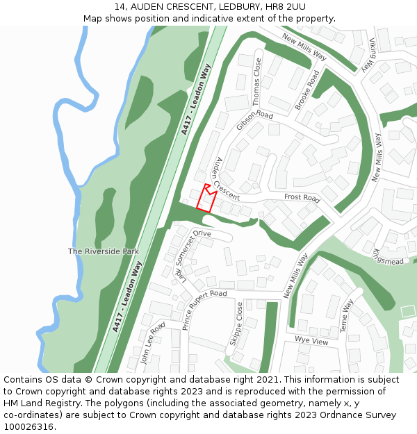 14, AUDEN CRESCENT, LEDBURY, HR8 2UU: Location map and indicative extent of plot