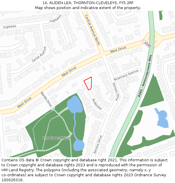 14, AUDEN LEA, THORNTON-CLEVELEYS, FY5 2RF: Location map and indicative extent of plot