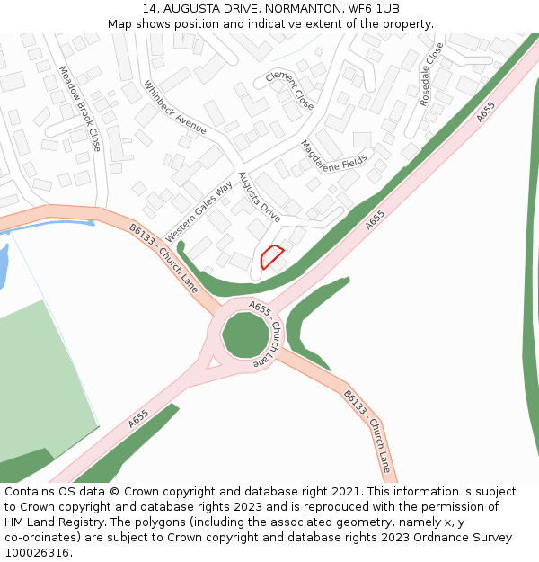 14, AUGUSTA DRIVE, NORMANTON, WF6 1UB: Location map and indicative extent of plot