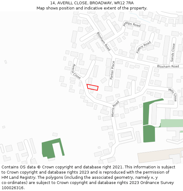 14, AVERILL CLOSE, BROADWAY, WR12 7RA: Location map and indicative extent of plot