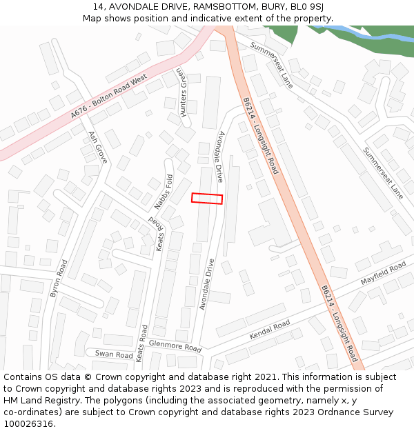 14, AVONDALE DRIVE, RAMSBOTTOM, BURY, BL0 9SJ: Location map and indicative extent of plot
