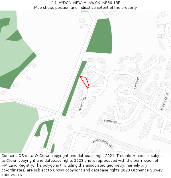 14, AYDON VIEW, ALNWICK, NE66 1BF: Location map and indicative extent of plot