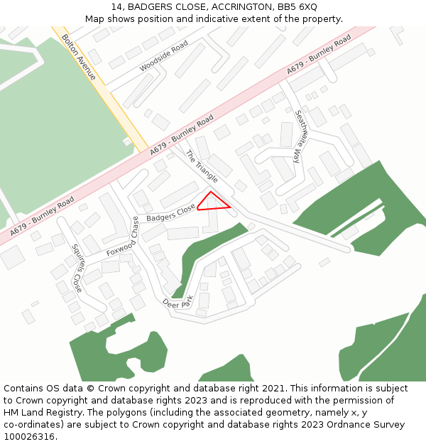 14, BADGERS CLOSE, ACCRINGTON, BB5 6XQ: Location map and indicative extent of plot