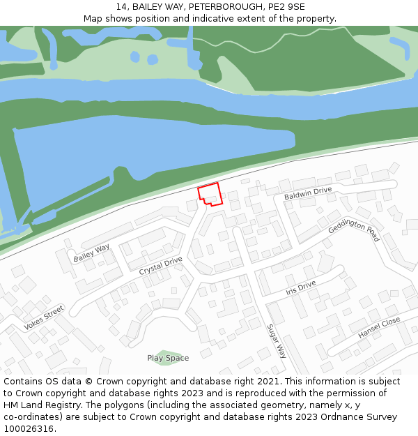 14, BAILEY WAY, PETERBOROUGH, PE2 9SE: Location map and indicative extent of plot