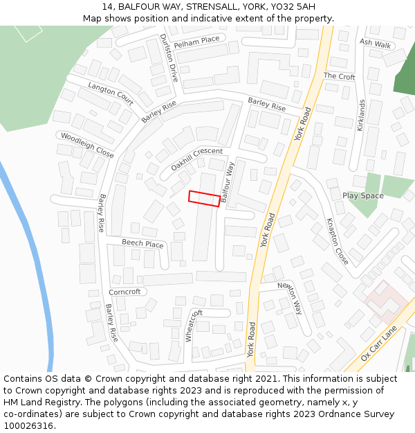 14, BALFOUR WAY, STRENSALL, YORK, YO32 5AH: Location map and indicative extent of plot