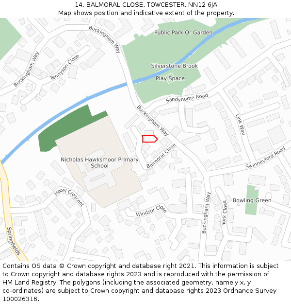 14, BALMORAL CLOSE, TOWCESTER, NN12 6JA: Location map and indicative extent of plot