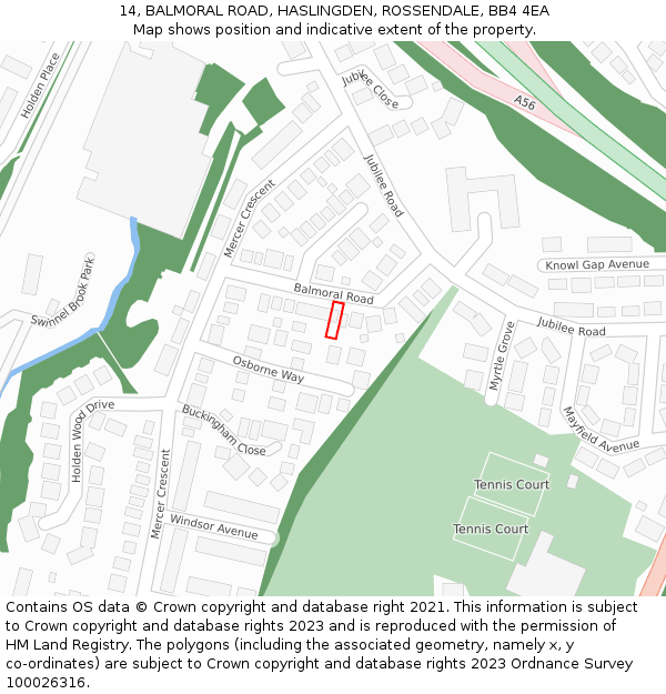 14, BALMORAL ROAD, HASLINGDEN, ROSSENDALE, BB4 4EA: Location map and indicative extent of plot