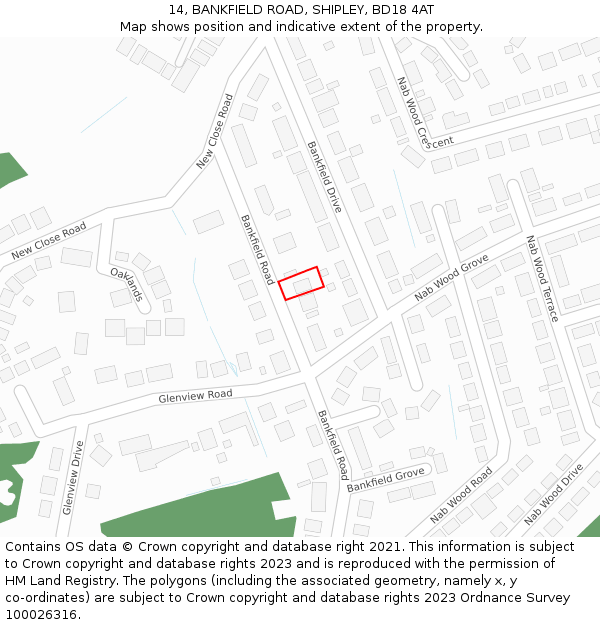 14, BANKFIELD ROAD, SHIPLEY, BD18 4AT: Location map and indicative extent of plot