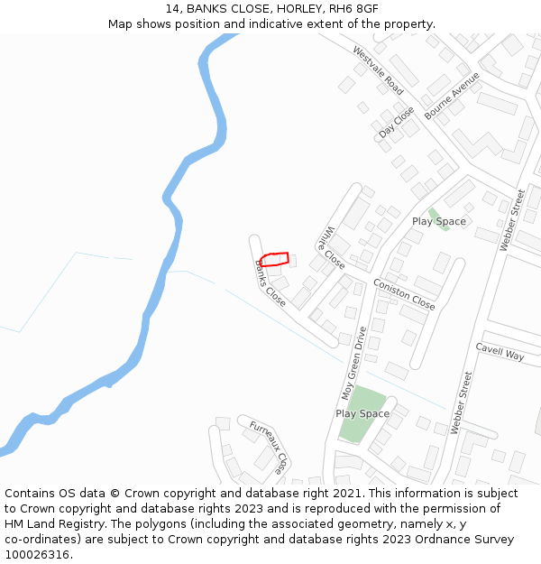 14, BANKS CLOSE, HORLEY, RH6 8GF: Location map and indicative extent of plot