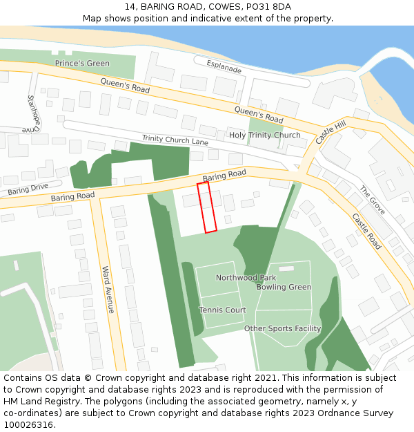 14, BARING ROAD, COWES, PO31 8DA: Location map and indicative extent of plot