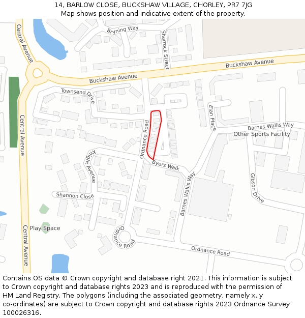 14, BARLOW CLOSE, BUCKSHAW VILLAGE, CHORLEY, PR7 7JG: Location map and indicative extent of plot