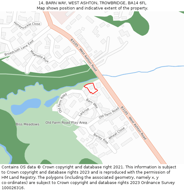 14, BARN WAY, WEST ASHTON, TROWBRIDGE, BA14 6FL: Location map and indicative extent of plot