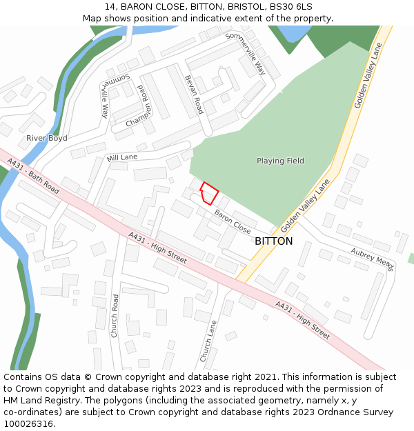 14, BARON CLOSE, BITTON, BRISTOL, BS30 6LS: Location map and indicative extent of plot