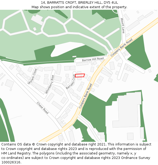 14, BARRATTS CROFT, BRIERLEY HILL, DY5 4UL: Location map and indicative extent of plot