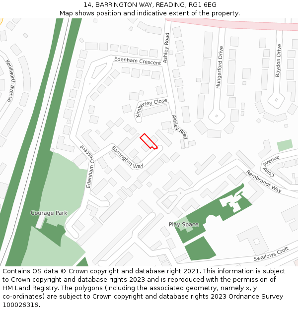 14, BARRINGTON WAY, READING, RG1 6EG: Location map and indicative extent of plot