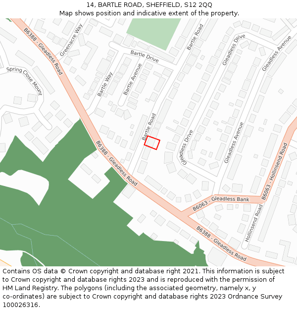 14, BARTLE ROAD, SHEFFIELD, S12 2QQ: Location map and indicative extent of plot