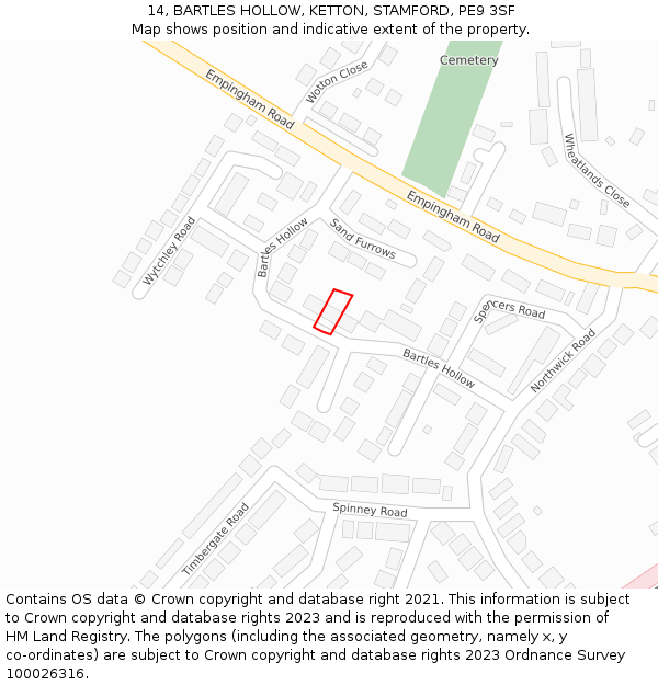14, BARTLES HOLLOW, KETTON, STAMFORD, PE9 3SF: Location map and indicative extent of plot