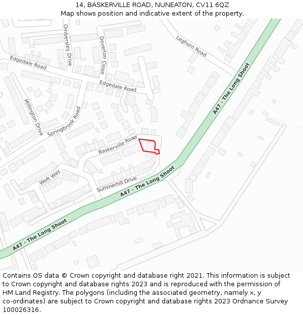 14, BASKERVILLE ROAD, NUNEATON, CV11 6QZ: Location map and indicative extent of plot
