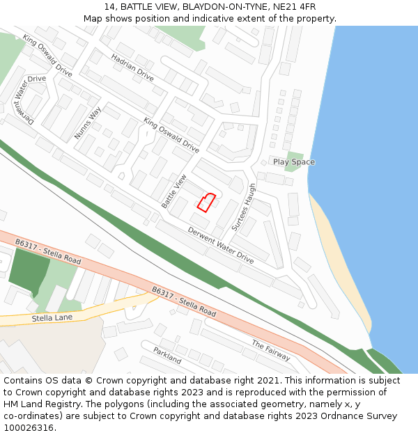 14, BATTLE VIEW, BLAYDON-ON-TYNE, NE21 4FR: Location map and indicative extent of plot
