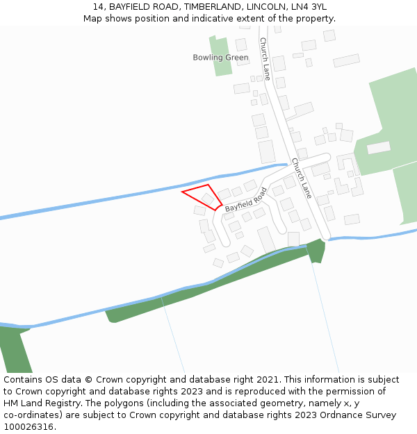 14, BAYFIELD ROAD, TIMBERLAND, LINCOLN, LN4 3YL: Location map and indicative extent of plot