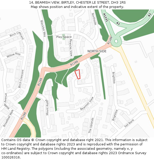 14, BEAMISH VIEW, BIRTLEY, CHESTER LE STREET, DH3 1RS: Location map and indicative extent of plot