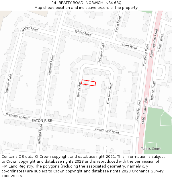 14, BEATTY ROAD, NORWICH, NR4 6RQ: Location map and indicative extent of plot