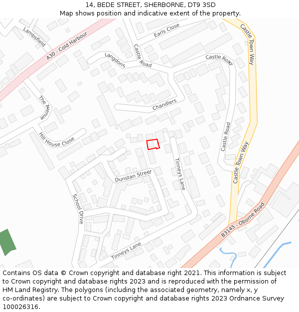 14, BEDE STREET, SHERBORNE, DT9 3SD: Location map and indicative extent of plot