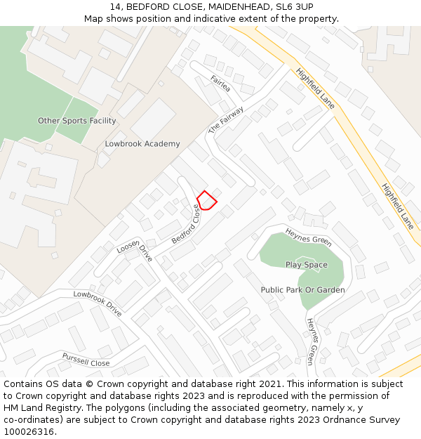 14, BEDFORD CLOSE, MAIDENHEAD, SL6 3UP: Location map and indicative extent of plot