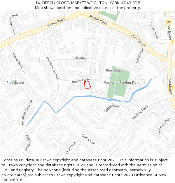 14, BEECH CLOSE, MARKET WEIGHTON, YORK, YO43 3DZ: Location map and indicative extent of plot