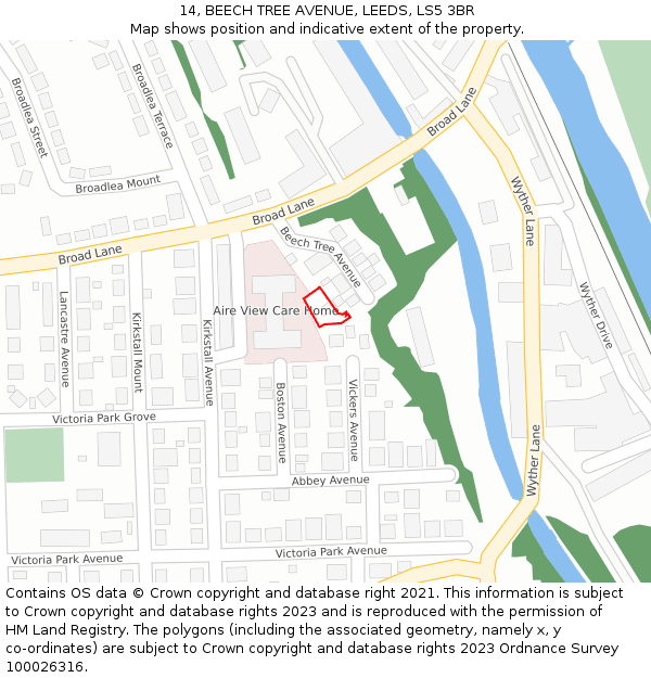 14, BEECH TREE AVENUE, LEEDS, LS5 3BR: Location map and indicative extent of plot