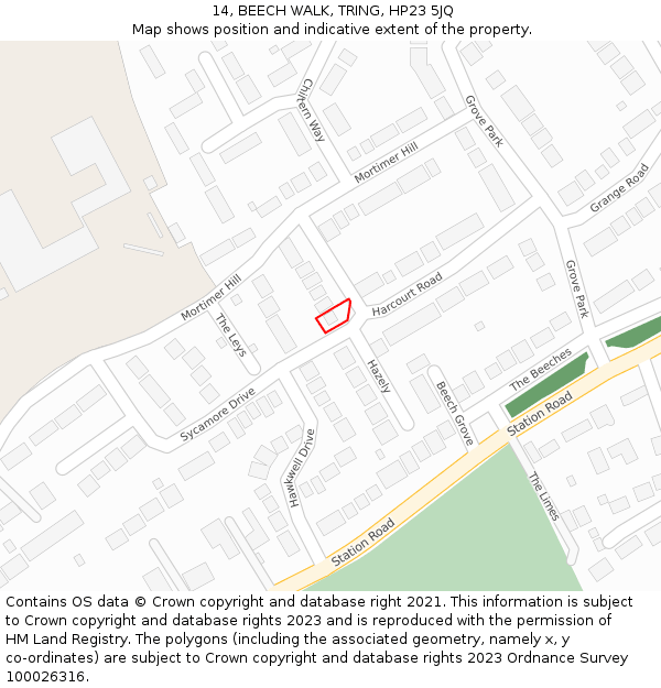 14, BEECH WALK, TRING, HP23 5JQ: Location map and indicative extent of plot