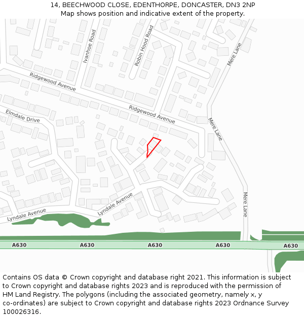 14, BEECHWOOD CLOSE, EDENTHORPE, DONCASTER, DN3 2NP: Location map and indicative extent of plot
