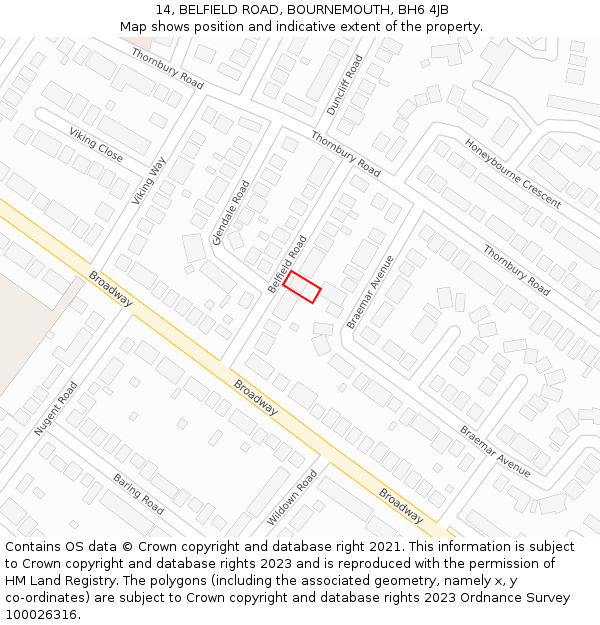 14, BELFIELD ROAD, BOURNEMOUTH, BH6 4JB: Location map and indicative extent of plot