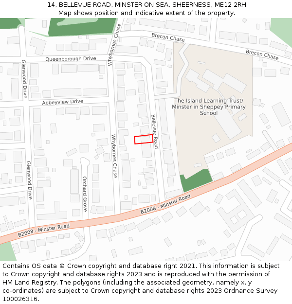 14, BELLEVUE ROAD, MINSTER ON SEA, SHEERNESS, ME12 2RH: Location map and indicative extent of plot