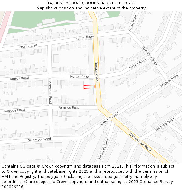 14, BENGAL ROAD, BOURNEMOUTH, BH9 2NE: Location map and indicative extent of plot
