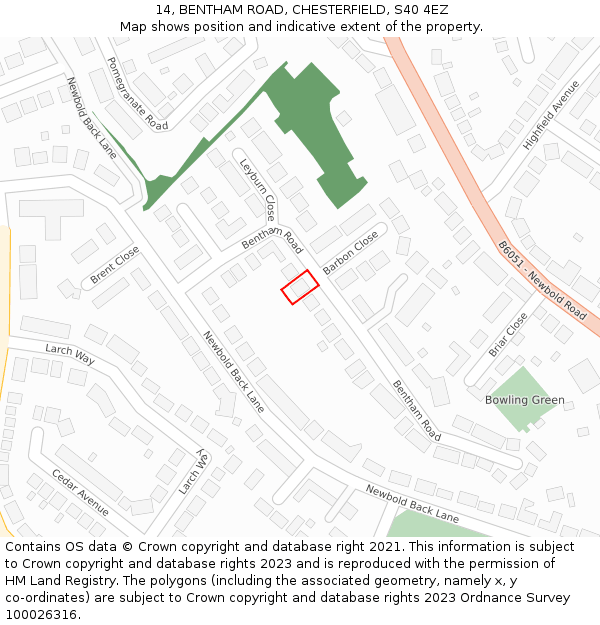 14, BENTHAM ROAD, CHESTERFIELD, S40 4EZ: Location map and indicative extent of plot
