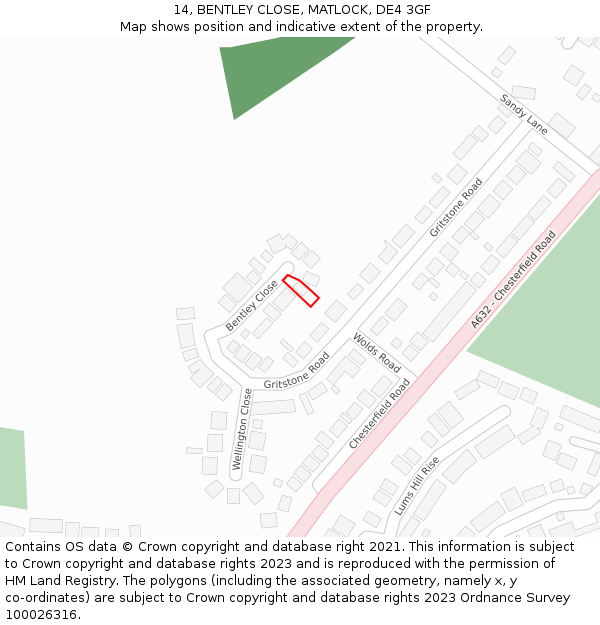 14, BENTLEY CLOSE, MATLOCK, DE4 3GF: Location map and indicative extent of plot