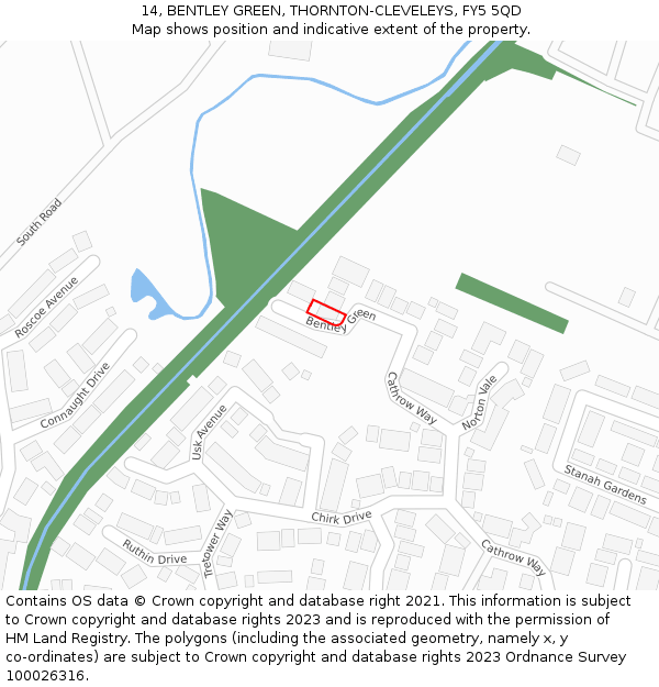 14, BENTLEY GREEN, THORNTON-CLEVELEYS, FY5 5QD: Location map and indicative extent of plot
