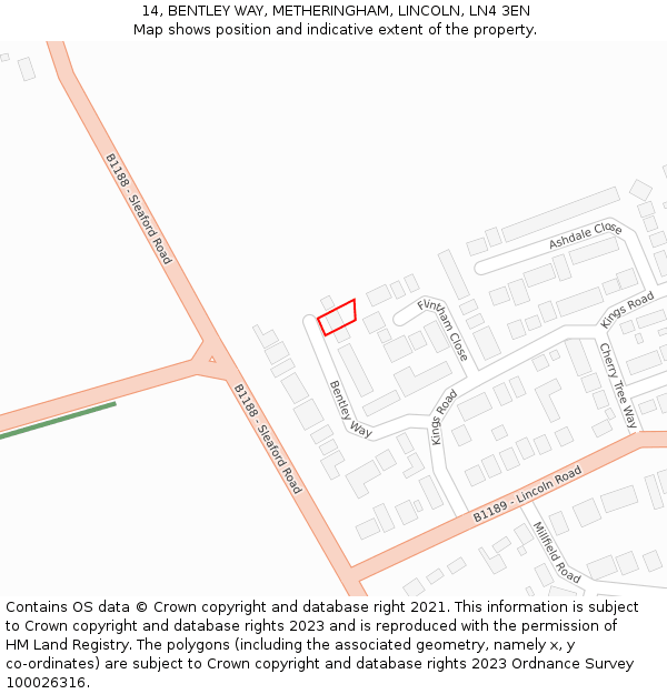 14, BENTLEY WAY, METHERINGHAM, LINCOLN, LN4 3EN: Location map and indicative extent of plot