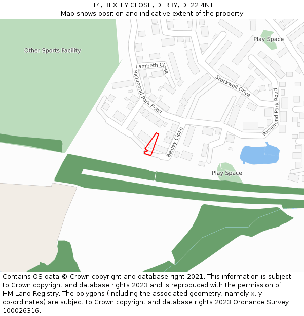 14, BEXLEY CLOSE, DERBY, DE22 4NT: Location map and indicative extent of plot