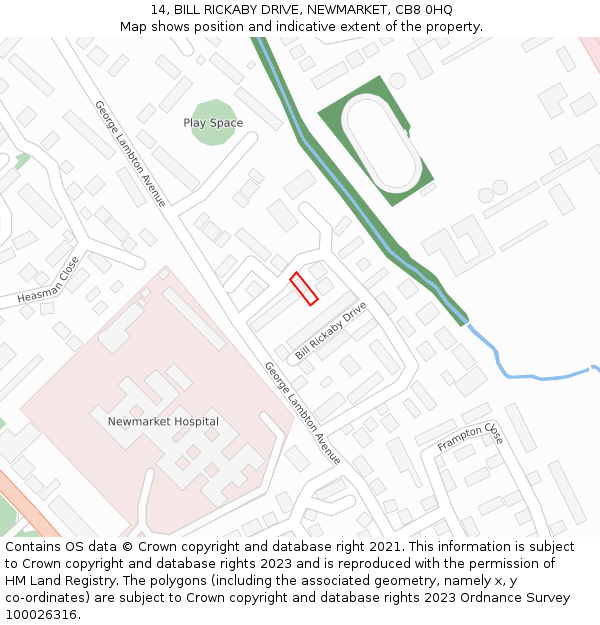 14, BILL RICKABY DRIVE, NEWMARKET, CB8 0HQ: Location map and indicative extent of plot