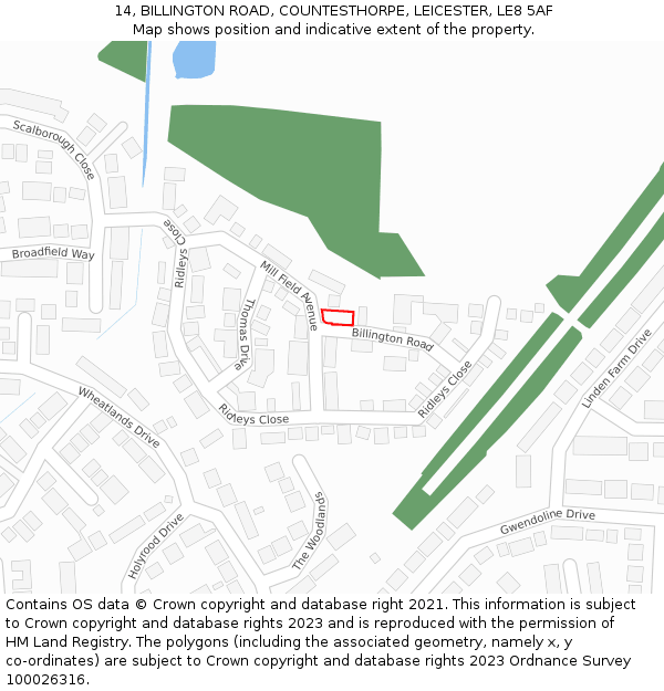 14, BILLINGTON ROAD, COUNTESTHORPE, LEICESTER, LE8 5AF: Location map and indicative extent of plot