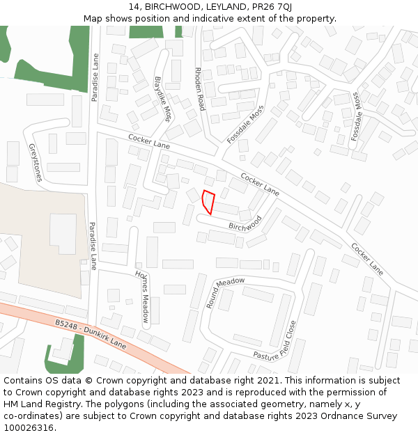 14, BIRCHWOOD, LEYLAND, PR26 7QJ: Location map and indicative extent of plot