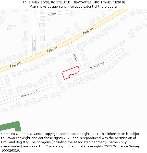 14, BIRNEY EDGE, PONTELAND, NEWCASTLE UPON TYNE, NE20 9JJ: Location map and indicative extent of plot