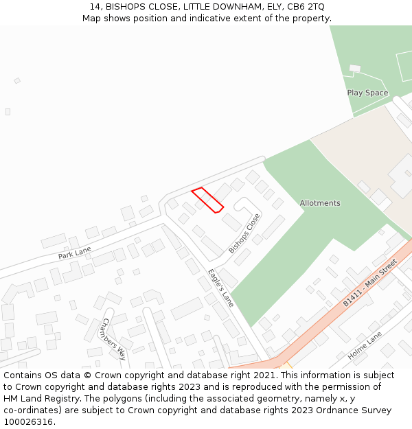 14, BISHOPS CLOSE, LITTLE DOWNHAM, ELY, CB6 2TQ: Location map and indicative extent of plot