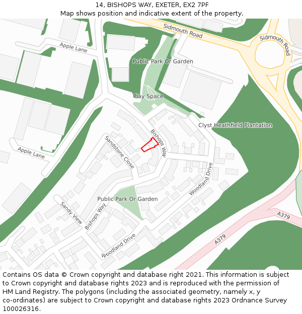 14, BISHOPS WAY, EXETER, EX2 7PF: Location map and indicative extent of plot