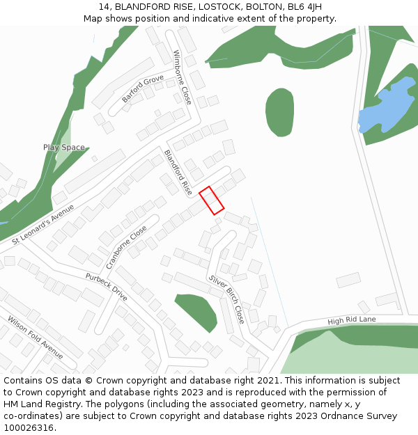 14, BLANDFORD RISE, LOSTOCK, BOLTON, BL6 4JH: Location map and indicative extent of plot