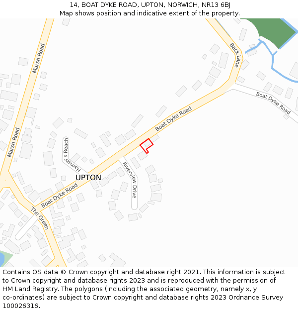 14, BOAT DYKE ROAD, UPTON, NORWICH, NR13 6BJ: Location map and indicative extent of plot